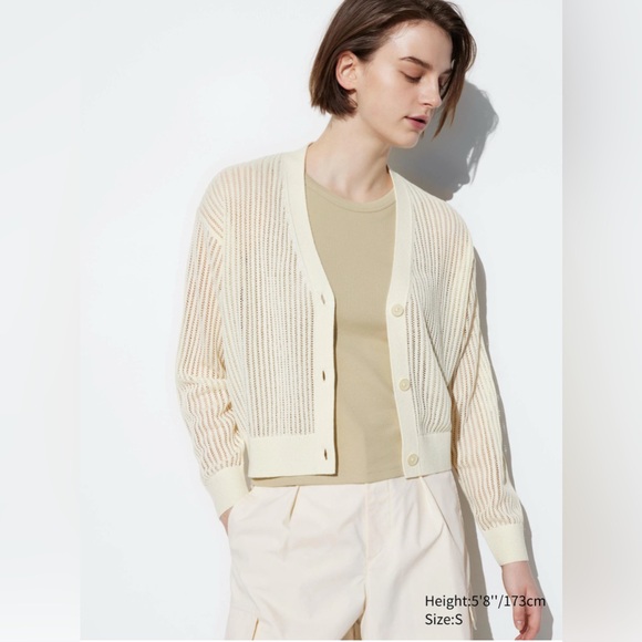 Uniqlo Mesh V Neck Long Sleeve Short Cardigan - Picture 1 of 8